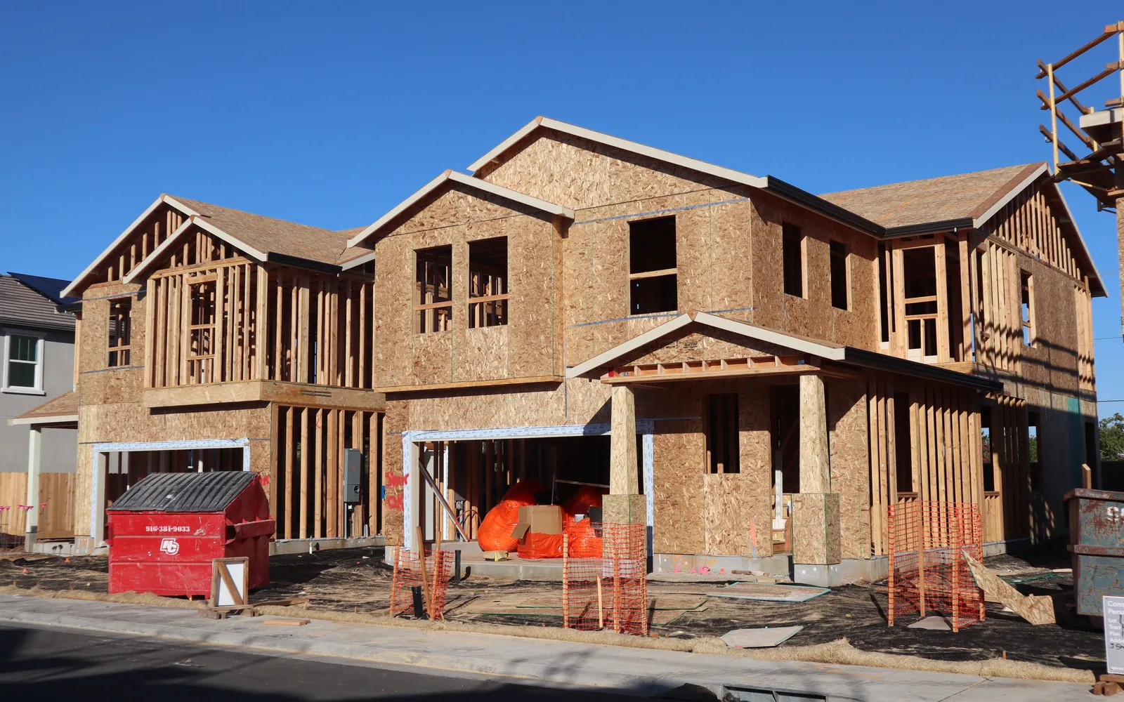New homes under construction in a builder development