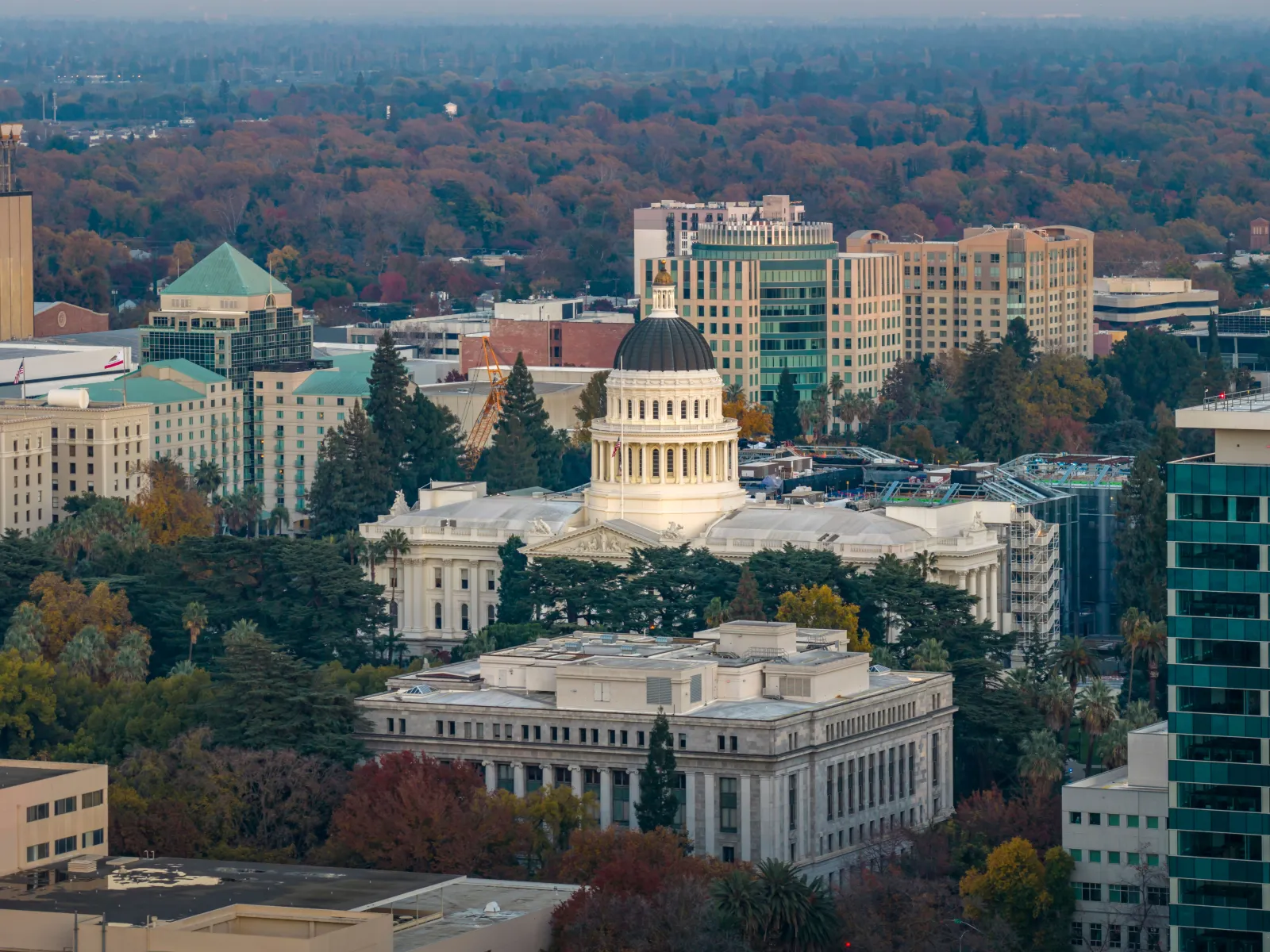 Aerial view of the California State Capitol building in Sacramento