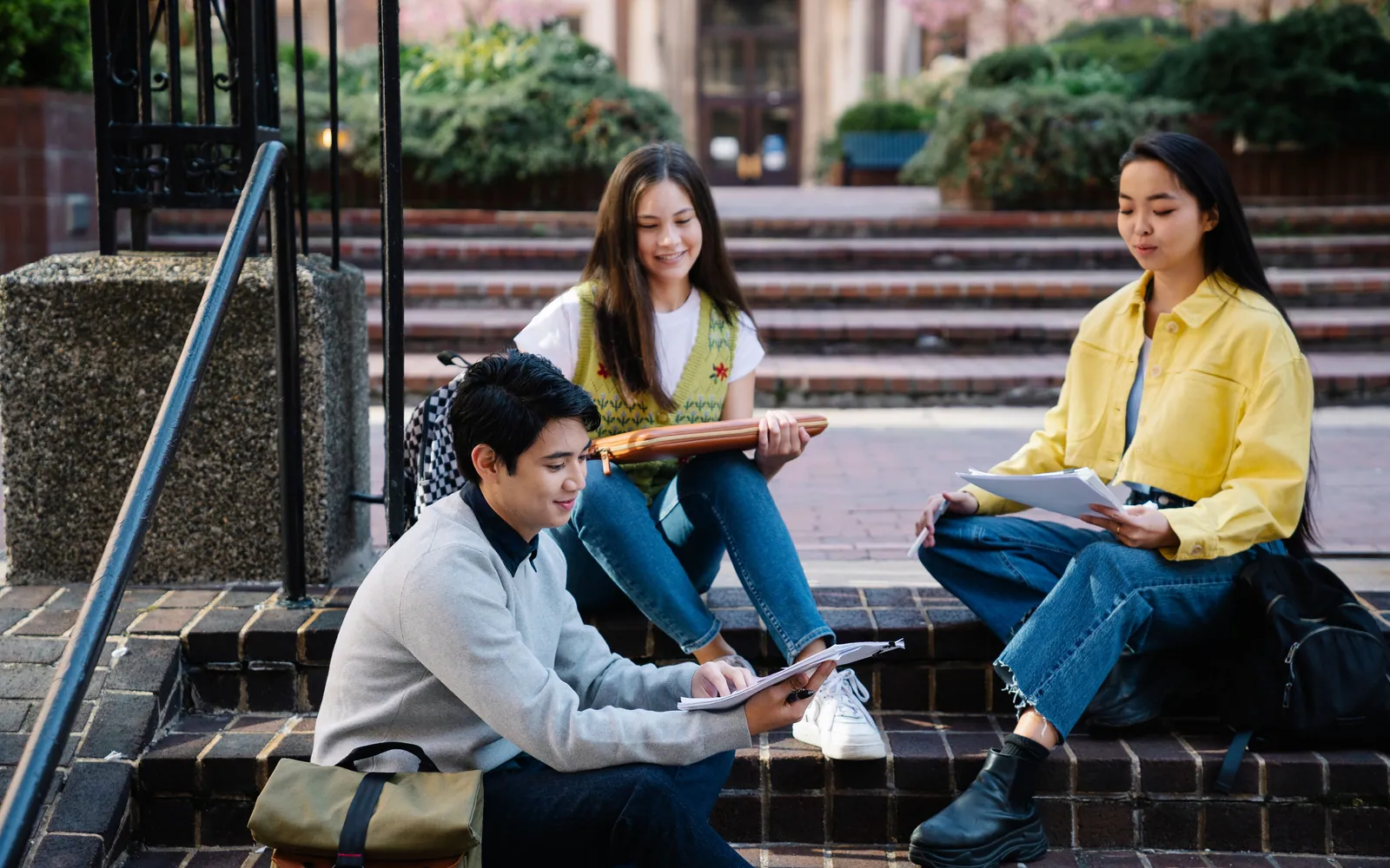 College students studying together on campus