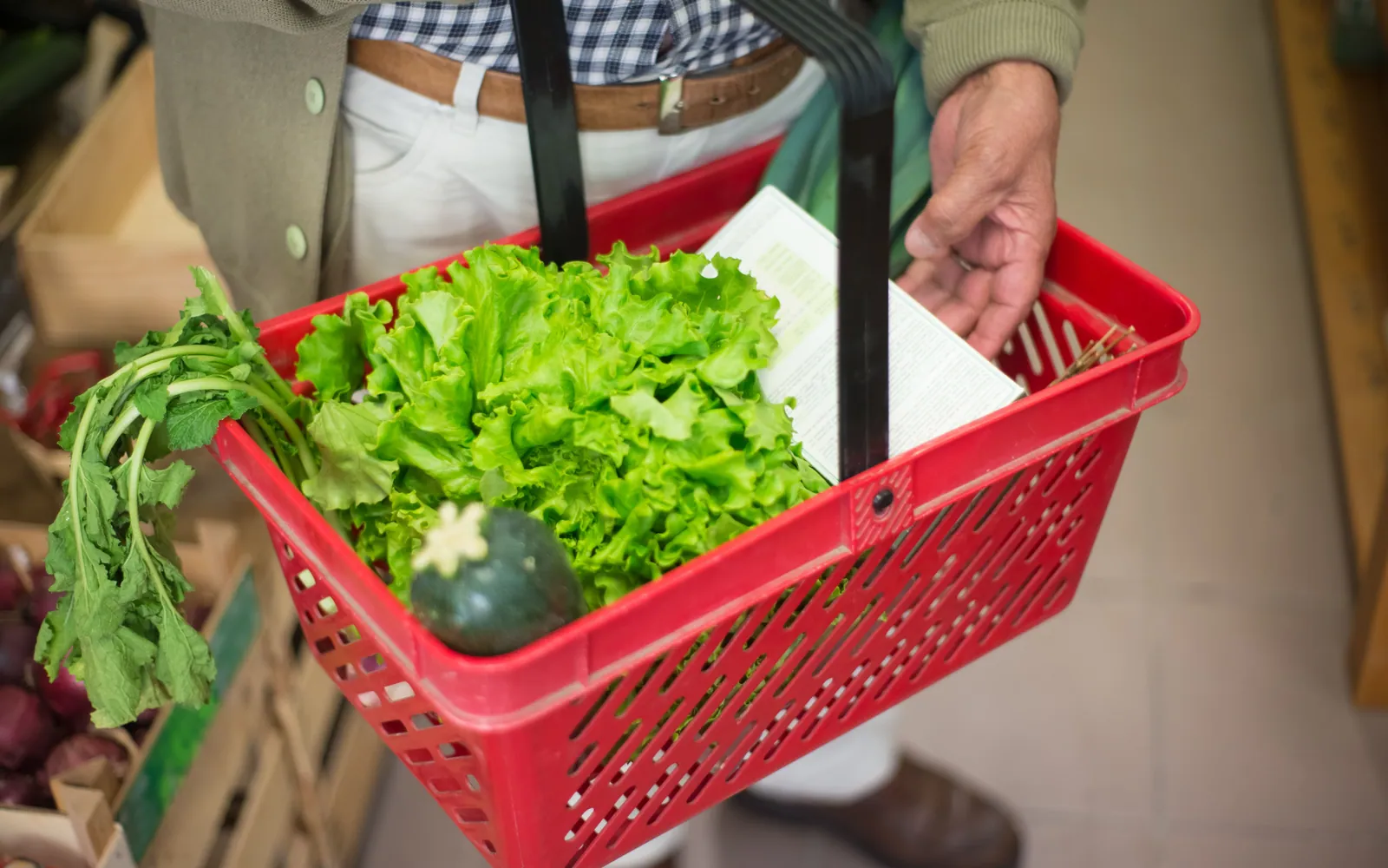 A basket of fresh vegetables and produce