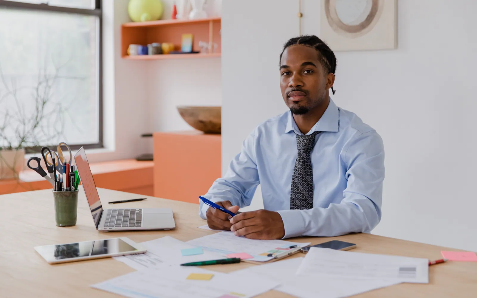 Business owner working at a laptop