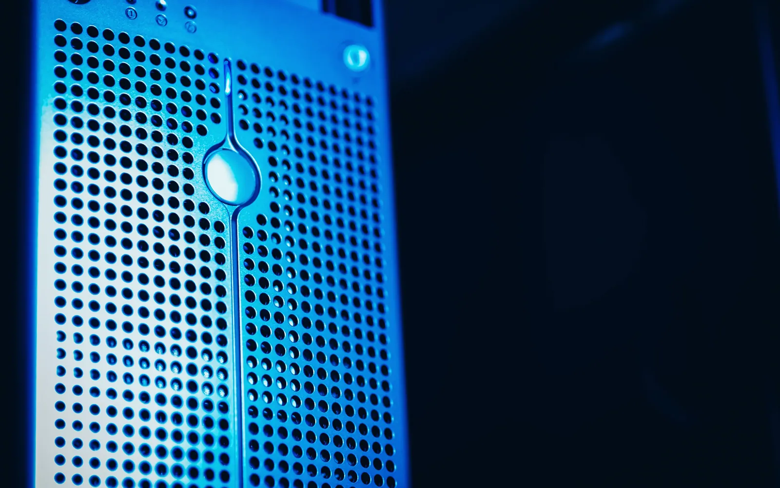 Server room lit with blue light