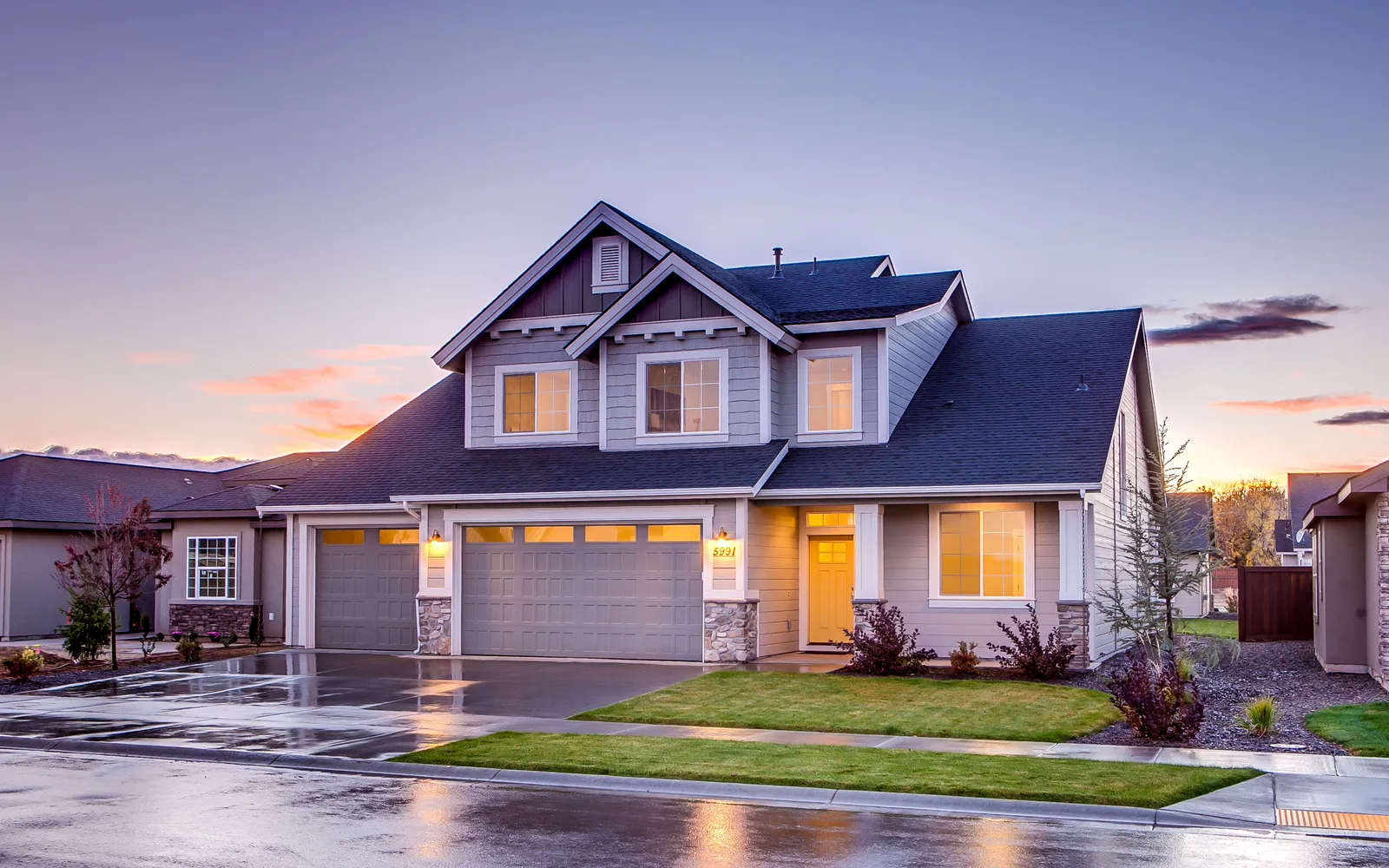 Modern house exterior at dusk