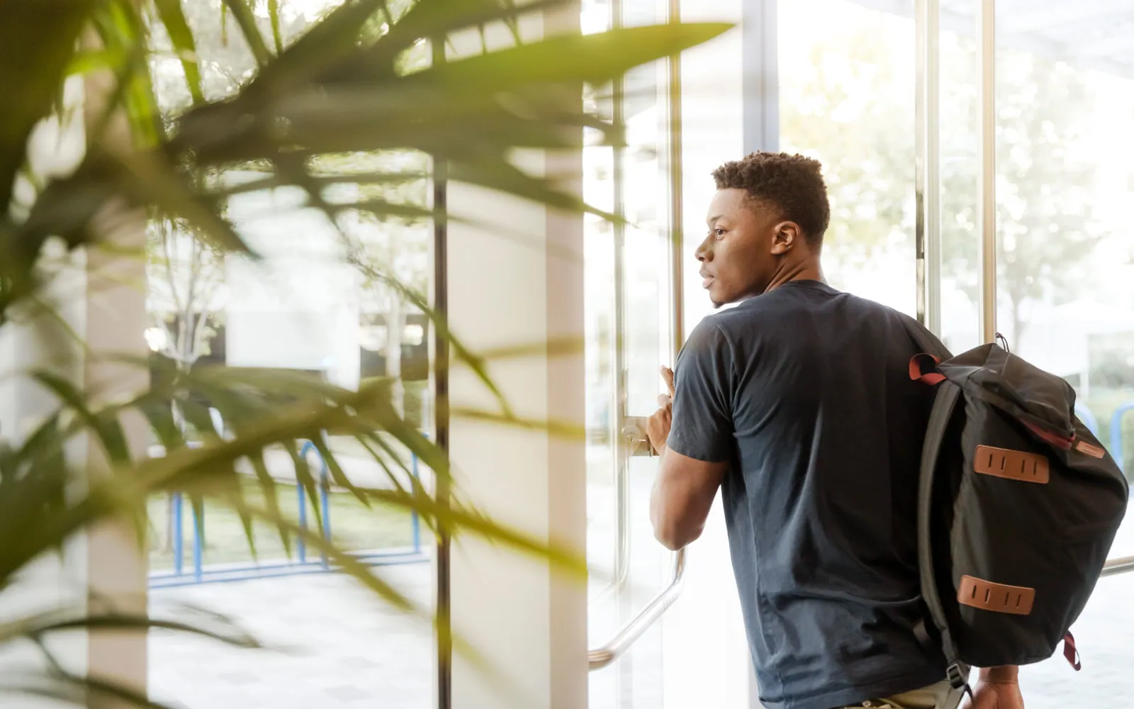 College student with a backpack on campus