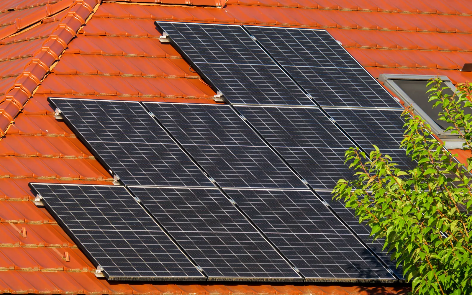 Solar panels on a modern house roof