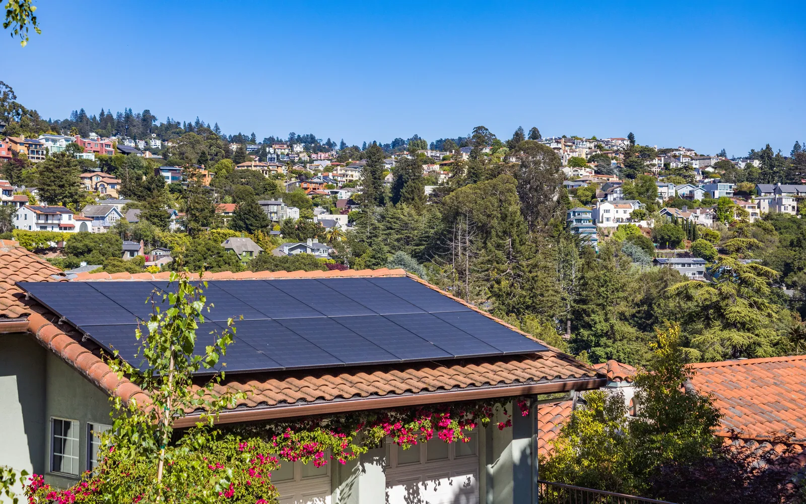 House with rooftop solar panels