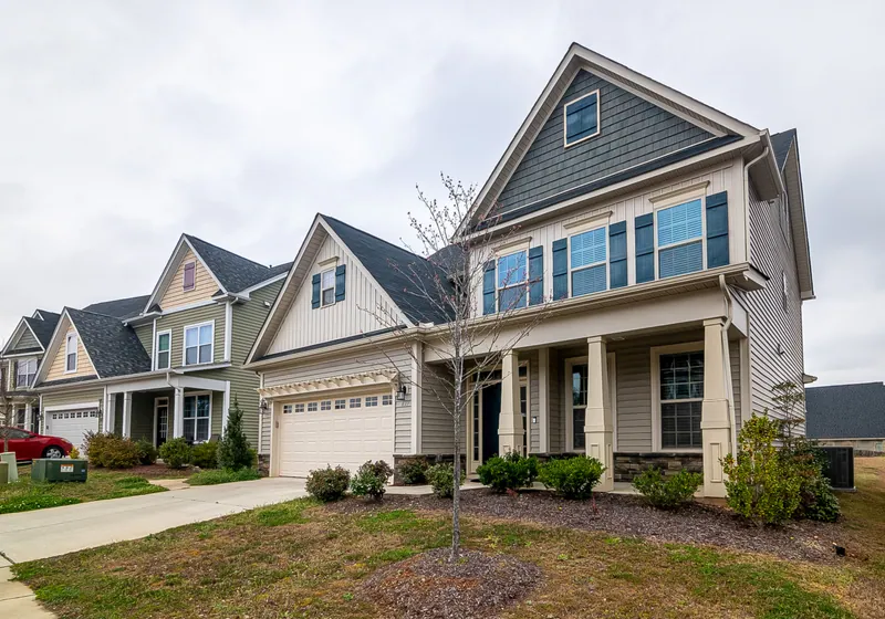 House exterior in suburban neighborhood