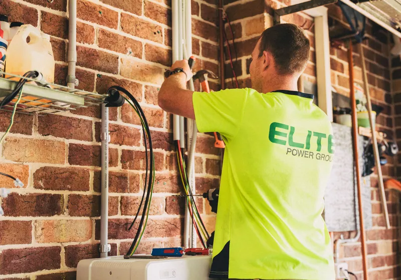 Home battery storage unit on wall